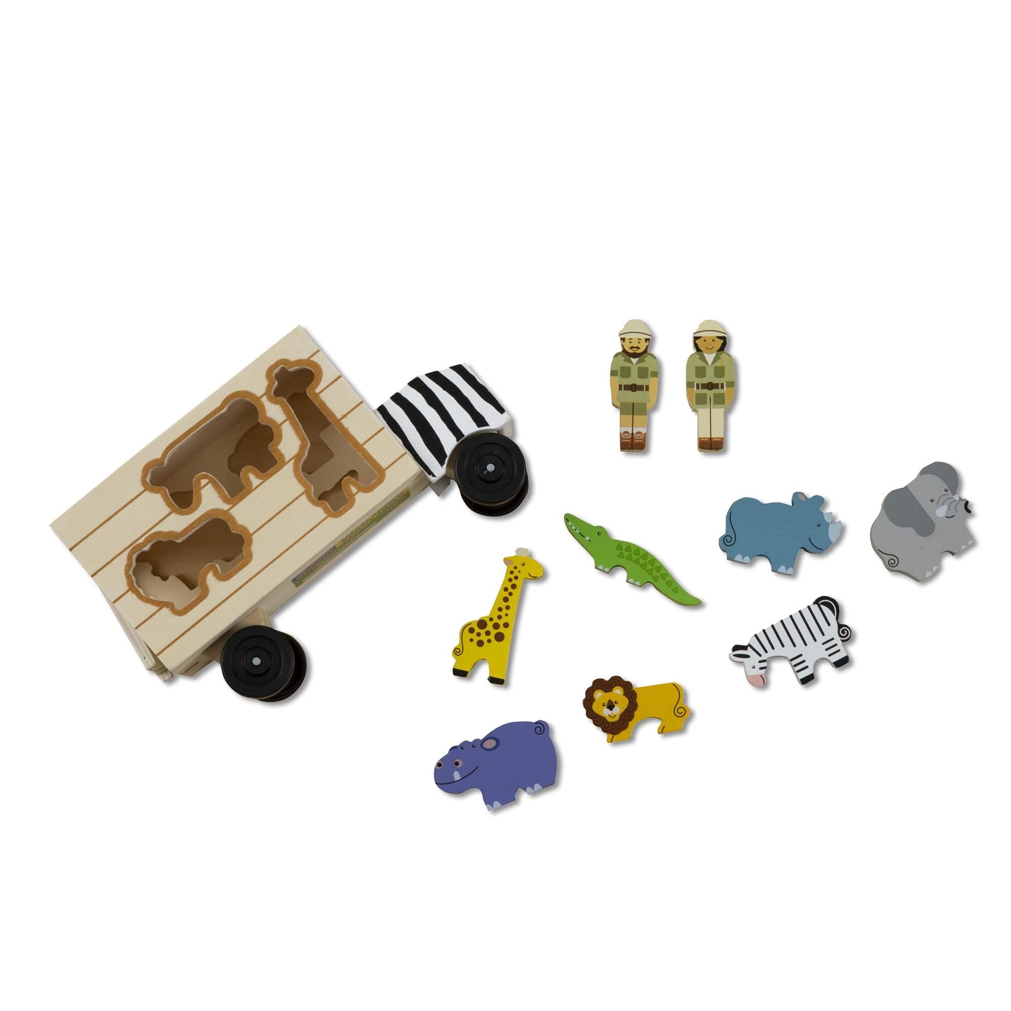 Melissa & Doug Animal Rescue Shape-Sorting Truck - Wooden Toy With 7 Animals and 2 Play Figures -Vehicle Toys For Toddlers