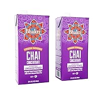 Bhakti Sugar Free Chai Concentrate, Unsweetened, Fresh Pressed Ginger and Black Tea Blend, Vegan, Organic, Gluten-Free, All-Natural Ingredients, 32 Ounce Cartons (Pack of 2)