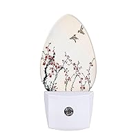 Bird Floral Painting Night Lights Plug into Wall Chinese Plum Blossom Sparrow Couple Birds Elegance Night Lamp Auto on/Off Sleep Friendly for Men Women Home Decor