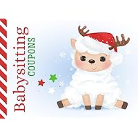 Babysitting Coupons: Baby Lamb in Santa Hat - Red White Blue Christmas Art Theme / 50 Vouchers / Gift Book for Grandparents - Grandma - Grandpa - New Mom Baby Shower / Cute Card Alternative