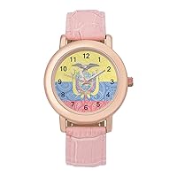 Paisley Ecuador Flag Fashion Leather Strap Women's Watches Easy Read Quartz Wrist Watch Gift for Ladies