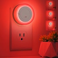 FOLKSMATE LED Night Light, Dimmable Plug-in Dusk to Dawn Light Sensor Hallway Lights, Smart Nightlight for Bathroom, Bedroom, Adults & Kids Room, Kitchen, Stairway, Nursery, Red Lights, 2-Pack