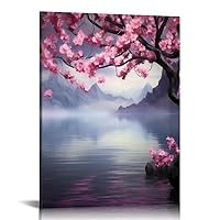 DIXMOR Japanese Canvas Artwork for Bedroom Aesthetic, Cherry Blossom Landscape Wall Hanging 12x16 in