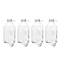 Heavy Glass Milk Bottles - Jugs with Lids, Silicone Pour Spouts - Clear Milk Containers for Fridge - Reusable Glass Milk Jug Dispenser - Made in USA (64 oz, 4 Pack)
