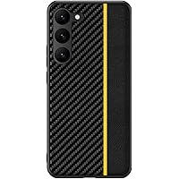 Case for Samsung Galaxy S23/S23 Plus/S23 Ultra, Carbon Fiber Texture Premium PU Leather Soft TPU Bumper Slim Case Shockproof Protective Phone Cover,S23,Yellow