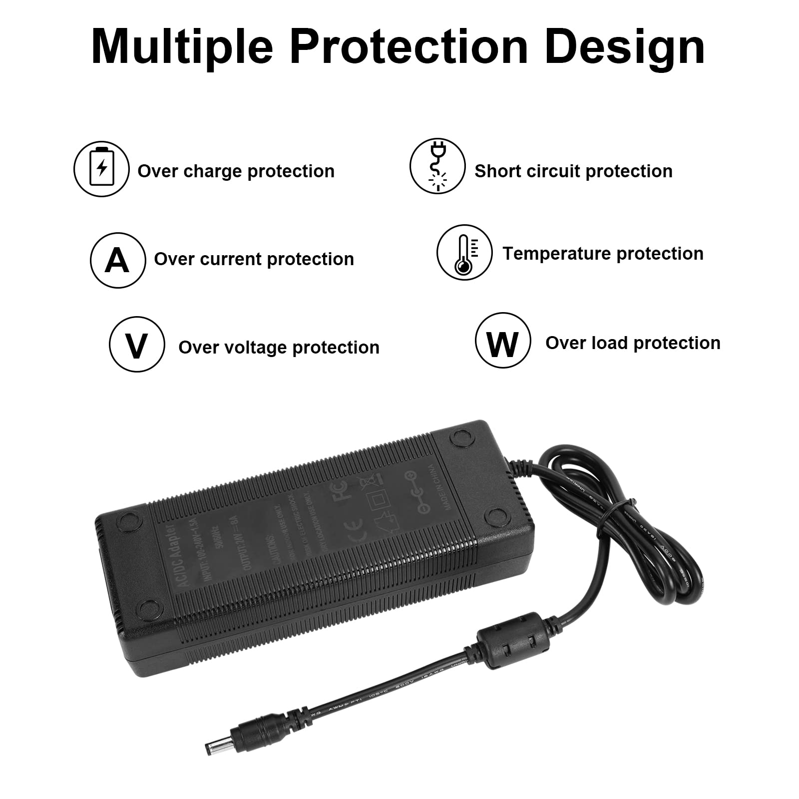 24V 8A Power Supply Adapter, AC to DC Converter AC 100V ~ 240V to DC 24 Volt 8 Amp 192W Switching Transformer LED Driver with 5.5mm x 2.1/2.5mm DC Jack Connector for Car Cigarette Lighter LCD Monitor