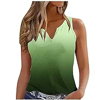 Women Notch V Neck Sleeveless Tank Tops Summer Loose Casual Blouses Shirts Gradient Print Tshirt Ladies Daily Clothes
