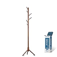 Wooden Tree Coat Rack Stand, 6 Hooks - Super Easy Assembly NO Tools Required - 3 Adjustable Sizes Free Standing Coat Rack, Hallway/Entryway Coat Hanger Stand for Clothes, Suits, Accessories