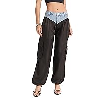 [BLANKNYC] Womens Nylon Cargo Pleated Pant with Denim WaistbandJeans