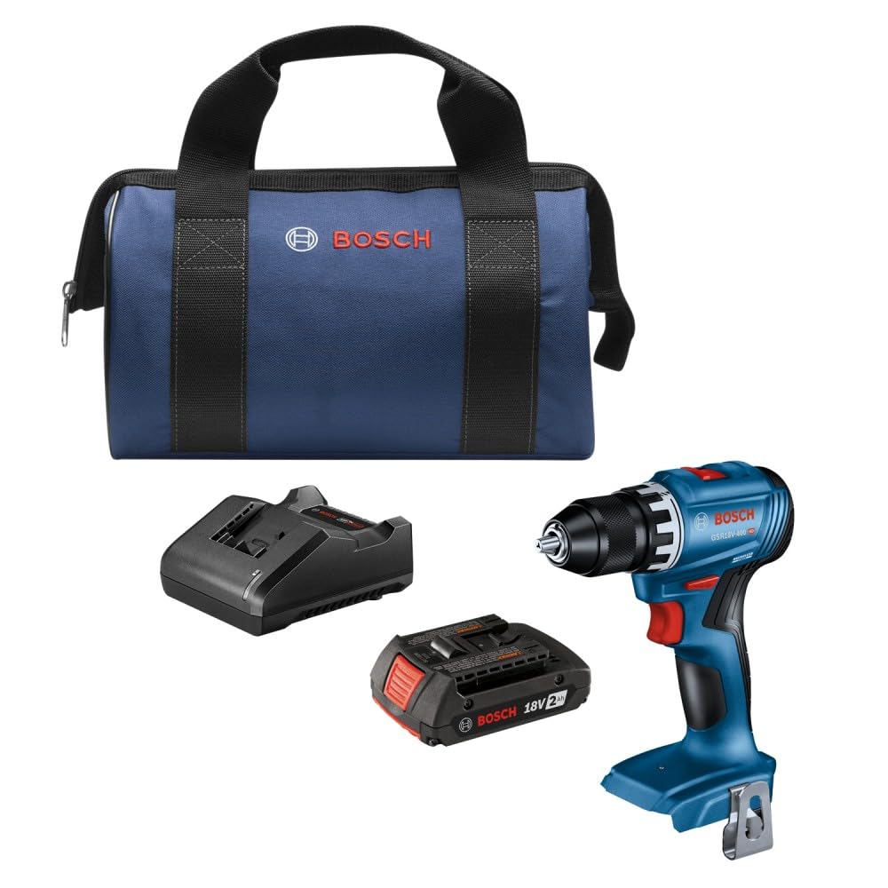 BOSCH GSR18V-400B12 18V Compact Brushless 1/2 In. Drill/Driver Kit with (1) 2.0 Ah SlimPack Battery