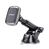 APPS2Car Magnetic Phone Holder for Car, Bling Dashboard/Windshield Sturdy Suction Cup Phone Holder, Crystal Magnetic Phone Mount[6 Strong Magnets & Adjustable Telescopic Arm] for All Smartphones