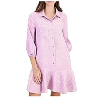 SCOFEEL Women's Cotton Linen Tunic Mini Dress 3/4 Puff Sleeve Babydoll Dress Button Down Casual Swing Dress Summer Beachwear