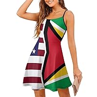 American and Guyana Flag Spaghetti Strap Mini Dress Sleeveless Adjustable Beach Dresses Backless Sundress for Women