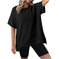 Oversized T Shirts for Women High Low Hem Crewneck Short Sleeve Tee Tops 2024 Summer Casual Loose Fit Tunic Blouses