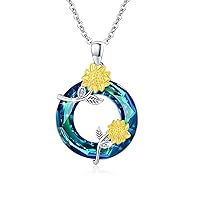 XIXLES Crystal Necklace 925 Sterling Silver Dragon / Cat / Sunflowers / Angel Wings / Frog Necklace Pendant Jewellery Gifts for Women Men Teenagers