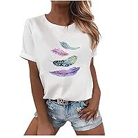 Womens Tops Summer T Shirt Crew Neck Printed Casual Loose Blouses Shirt Plus Size T Shirts Tunic Pullover Tops