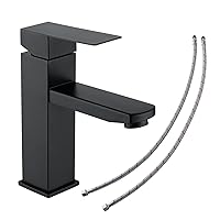 Black Single Hole Bathroom Sink Faucet Single Handle Vanity Basin Faucet Matte Black Stainless Steel Modern Farmhouse RV Bathroom Faucet with CUPC Supply Lines, Suitable for 1 Hole Vanity Lavatory