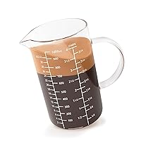 Newness Glass Measuring Cup with Handle, 1000 ML (1 Liter, 4 Cup) Measuring Cup with Three Scales (OZ, Cup, ML/CC) and V-Shaped Spout, Measuring Beaker for Kitchen or Restaurant, Easy to Read