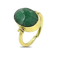 Gold Plated Brass 14X10 MM Oval Cut Natural Sakota Emerald Ring Jewelry Ring Size 7.25