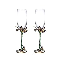 SUQ I OME Enamel Wine Crystal Champagne Flutes Glasses Set of 2, Decorative Enamel Champagne Glasses, Gifts for Brides and Grooms, Wedding, Valentine, Anniversary, Birthday