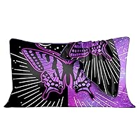 Purple Black Butterfly Satin Pillowcase for Women Girls Ultra Soft Boho Mandala Butterfly Cooling Pillow Cases 20×30 Inches Lotus Sun Star Butterfly Pillowcases Set of 2