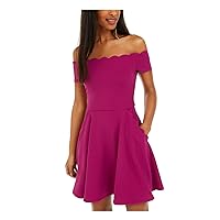 B. Darlin Womens Juniors Scalloped Off-The-Shoulder Mini Dress Purple 7/8