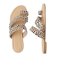 Shoe'N Tale Women's Flat Sandals Fashion Slides Flip Flops Strappy Open Toe Slip On Dressy Shoes