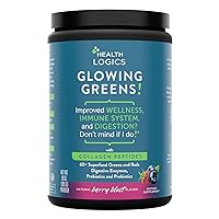 Glowing Greens Superfood Powder with Collagen Peptides, Digestive Enzymes, Prebiotics and Probiotics – Antioxidant, Improve Wellness, Immune, Digestive and Gut Health Support