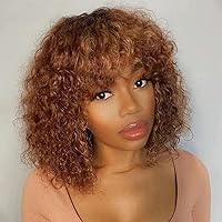 Highlight 1B30 Color Short Curly Bob With Bangs wigs Brazilian Human Hair Honey Blonde Ombre brown Short Pixie Cut Bob Curly Deep Wave Wigs 13x4 HD Transparent Lace Human Hair Wigs For Women 150% D