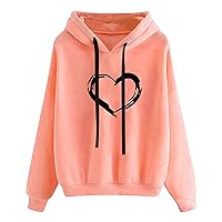 Hooded Sweatshirt Women Heart Print Hoodie 2023 Cute Drawstring Pullover Teen Girls Graphic Hoodies Fall Clothes