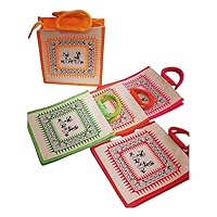 India Gift Hub Jute Bags with Contrast Print, Thamboolam Bags, Wedding Gifts, Multicolor Lunch Bags, Size 10x9x4 Inches.