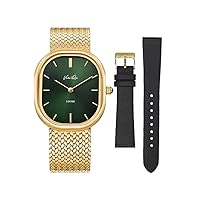 Louise Unisex Watch in Stainless Steel mesh Bracelet and Black Leather Strap. 31mm
