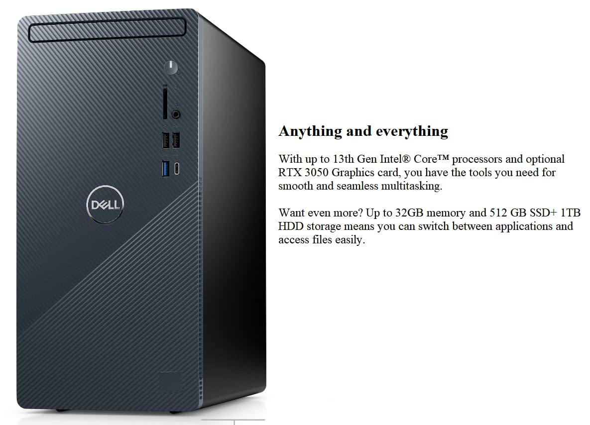 Dell 2023 Inspiron 3020 Tower Desktop Business Computer, 13th Gen Intel Core i7-13700, Intel UHD 770 Graphics,Bluetooth, WiFi, USB 3.1, Windows 11 Pro - Mist Blue (32GB RAM | 1TB SSD)