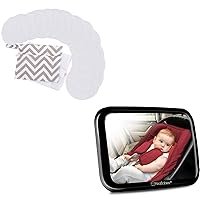 Reusable Nursing Pads for Breastfeeding and Large Shatterproof Baby Car Mirror Bundle - 4-Layers Nursing Pads (Soft White, L 4.8