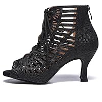 AOQUNFS Peep Toe Dancing Boots Women High Heel Latin Ballroom Dance Shoes for Practice Wedding Party,Model YCL525
