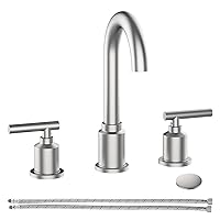 Bathroom Faucet, Brushed Nickel Widespread Bathroom Sink Faucet, 8 Inch Bathroom Faucet for Sink 3 Hole with Stainless Steel Pop-up Drain, Modern and Beautiful for Your Bathroom(Brushed Nickel)