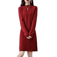 Sweater Dress Autumn and Winter Women's Thickened Round Neck Cable Flower Skirt