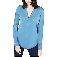 Womens Zip Pockets Pullover Blouse, Blue, X-Small