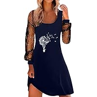 Boho Dresses for Women 2024 Plus Size,Mesh and Ladies Long-Sleeved Dress Casual Summer Spring Sexy Printed Wome