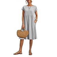 Women's Summer Dresses Midi Casual Swing Cap Sleeve Crewneck A Line Flowy Beach Sundress with Pockets