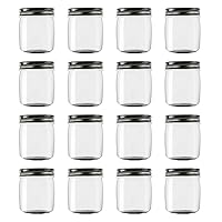 novelinks 8 Ounce Clear Plastic Jars with Black Lids - Refillable Round Clear Containers Clear Jars Storage Containers for Kitchen & Household Storage - BPA Free (16 Pack)