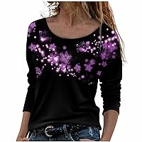 Long Sleeve Tshirts Shirts for Women Scoop Neck Butterfly Print Graphic Tees Shirts Fall Winter Casual Dressy Tops Blouses