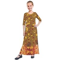 PattyCandy Girl's 3/4 Sleeve Fall Autumn Leaves Sunflowers Bunny Casual Long Maxi Dress Size 2-13 Years Old