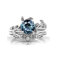 10K 14K 18K Gold Vintage Vine Gemstone Engagement Ring Set with Diamond for Women Leaf Design Birthstone Ring Set Twig Art Deco Gemstone Promise Ring Sets for Her