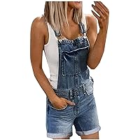 Women's Denim Jumpsuit Shorts Bib Overalls Summer Casual Adjustable Straps Sleeveless Jean Jumpsuits with Pockets