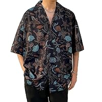Hip Hop Flowering Blouse Shirt Men' Summer Loose Thin Print Beach Casual Short Sleeve Shirts for Man