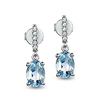 Aquamarine Earring Solid 14k White Gold Diamond Stud Dangle Drop Earrings 1.35ct Oval Cut Blue