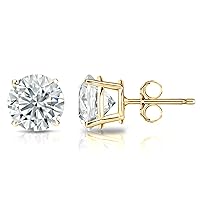 GIA Certified 18k Yellow Gold Round Diamond Stud Earrings 4-Prong (1 cttw, D-E Color, I1-I2 Clarity)