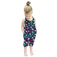 Kids Jumpsuit Cute Harem Jumpsuits Outfits Girls Strap Romper with Pockets-Backless Sleeveless One Piece Playsuit