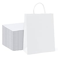 GSSUSA White Kraft Paper Gift Bag with Handles, 10x5x13 Bulk Shopping Grocery Paper Bags 100 Pc, Party Favor, Retail, Small Business, Packaging, Mother's Day, Merchandise, Boutique, Wedding